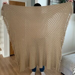 Cozy Taupe Fringe Knit Throw Blanket